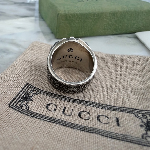 GUCCI AG925 Interlocking G GG Logo Ster Silver Signet Ring Size IT 13/ US 6.75 - Picture 14 of 16